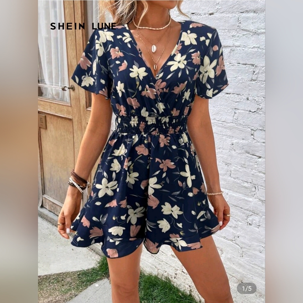 Floral Navy Romper